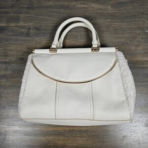 LC Lauren Conrad Womens Medium Satchel Sherpa Faux Leather Rose Gold Cream Bag